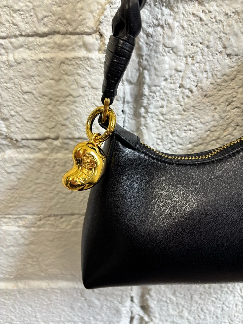 Aupen Nirvana Black Braided-Handle Shoulder Bag with Gold Accents